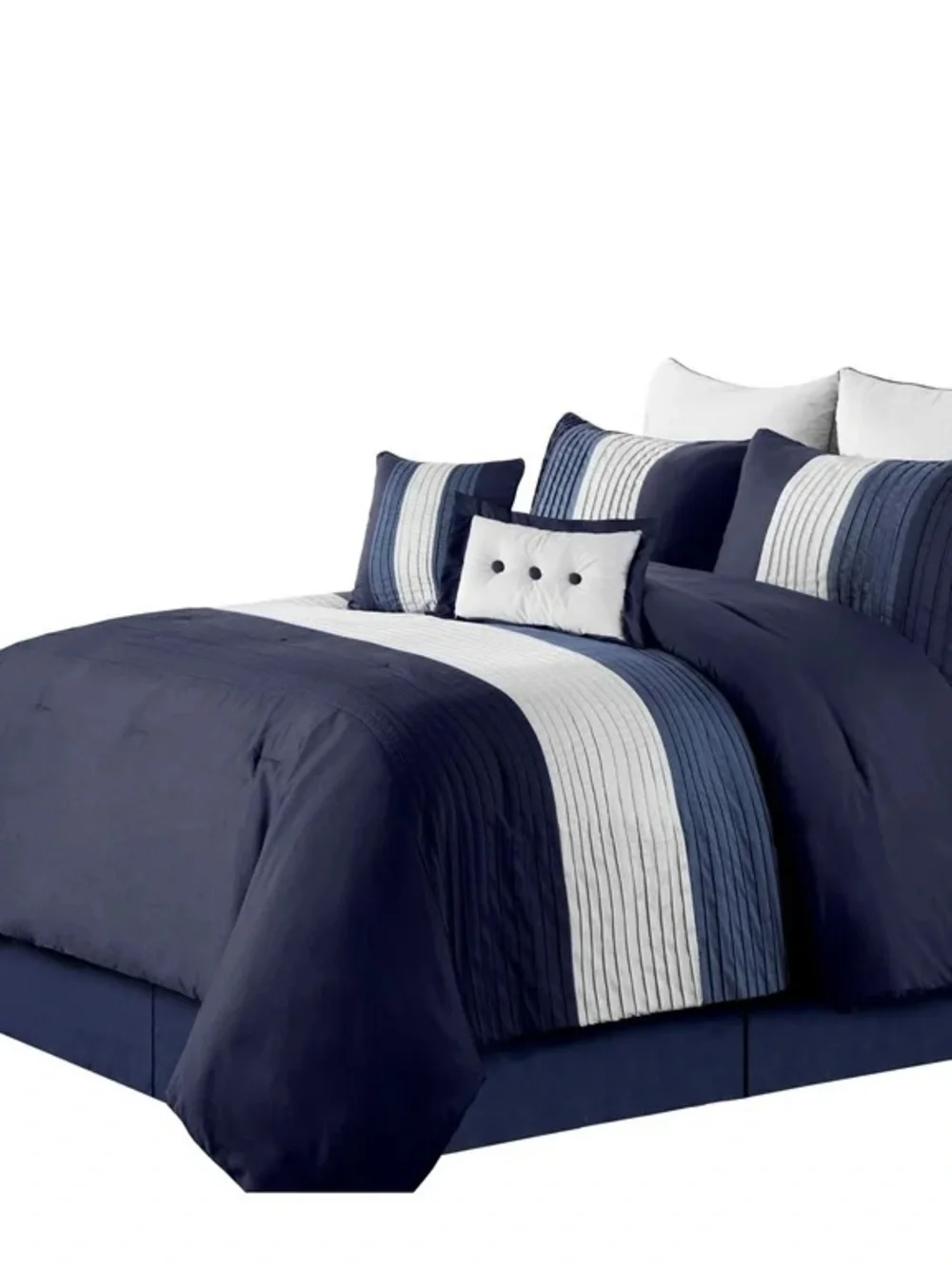 Navy and White Striped Comforter Set - Classic Home Bedding